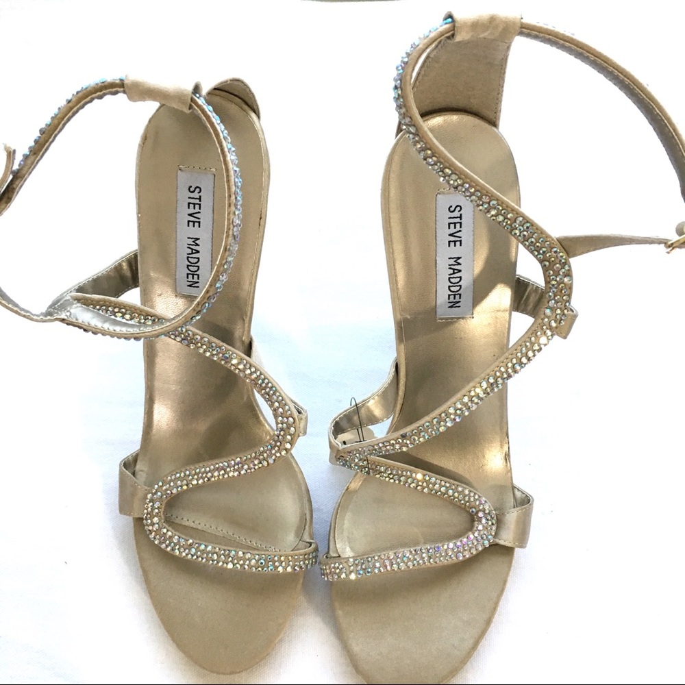 Steve Madden Stiletto Sandal Gold Metallic Rhinestone 9.5